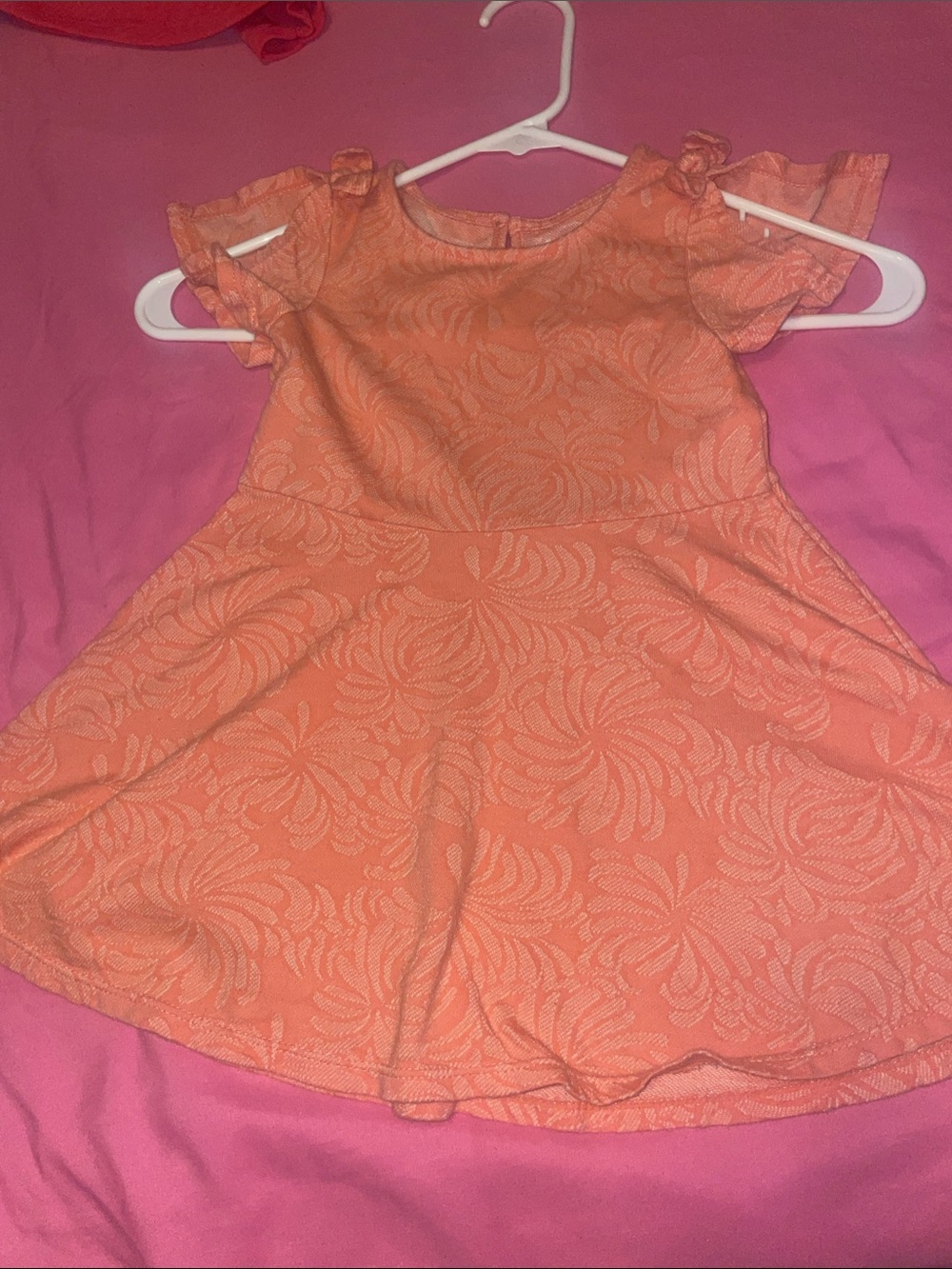 Girls' Coral Textured Flutter-Sleeve Dress